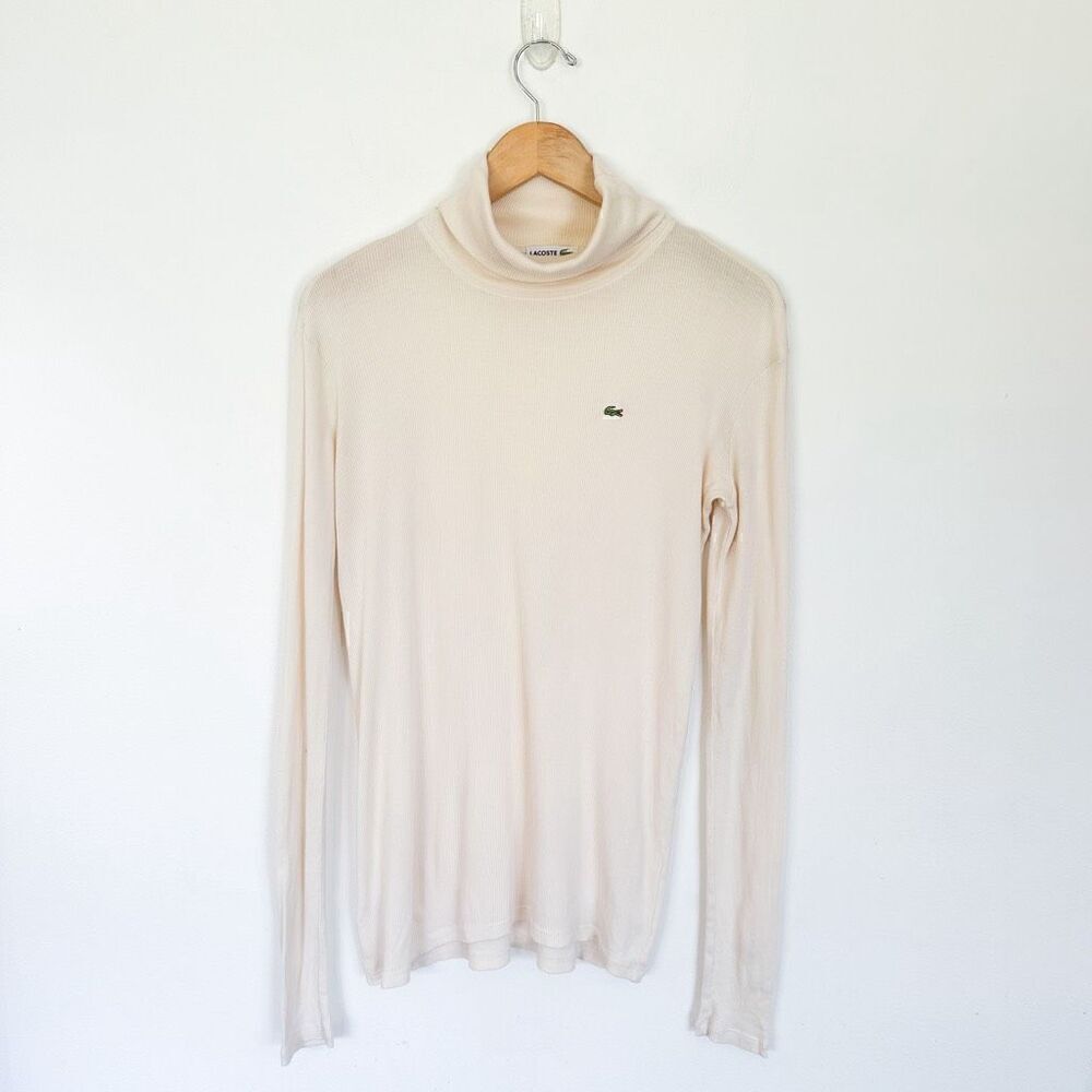 Lacoste WomenâsâLightweightâCottonâModalâMicroâRibâCreamâTurtleneck
